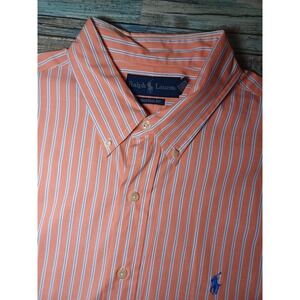 Ralph Lauren 17.5 34/35 Custom Fit Mens Long Sleeve Orange Striped Button-Down